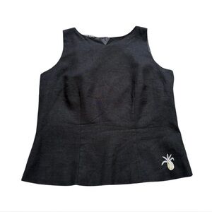 Vintage black linen button up top Large boho nautical bohemian